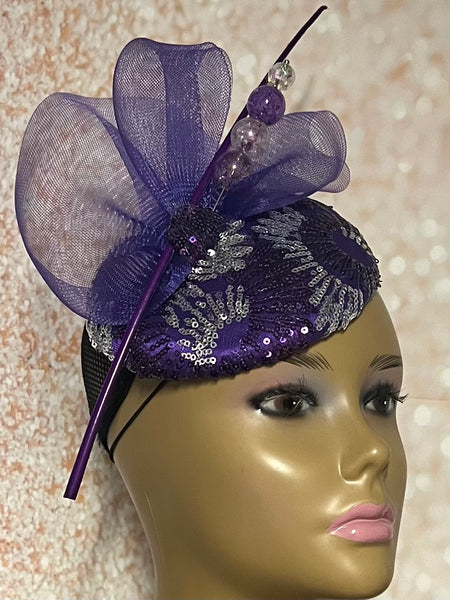 Purple Sequins and Rhinestones Half hat for Church, Wedding, Mother of the Bride, Head Covering, Tea Parties and other special occasions