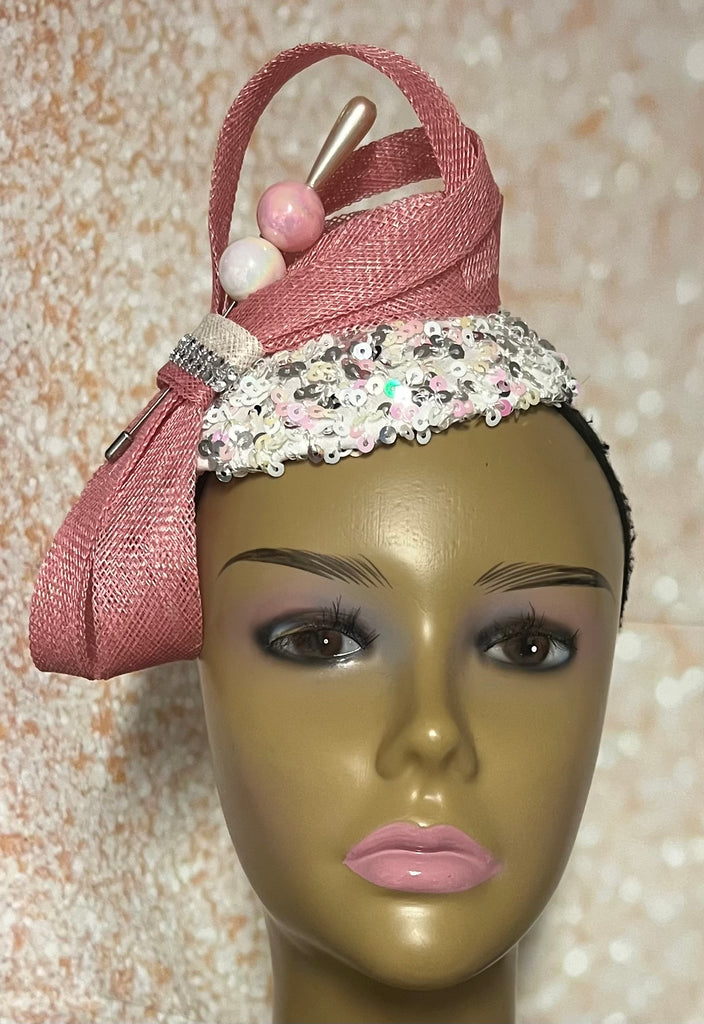 Pink Sinamay Fascinator, Light Pink Half Hat for Church head covering, Tea Party, Wedding, and other Special Occasions