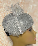 Silver/Gray Rhinestone Crystal Bling Fascinator Hat for Church, Weddings, Tea Parties, and Other Special Occasions