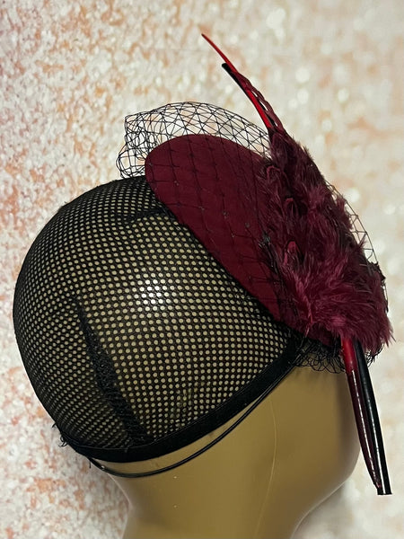 Burgundy Fascinator Cocktail Half Hat for Church, Weddings, Tea Parties and other special occasions