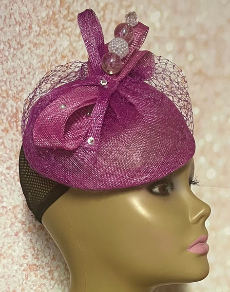 Magenta Purple Sinamay Fascinator Half Hat for Church, Wedding, Mother of the Bride, Head Covering, Tea Parties and other special occasion