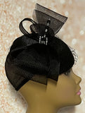 Black Satin Fascinator Half Hat for Church Head Covering, Tea Party, Wedding and Other Special Occasions