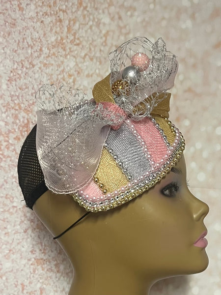 Pink, Gold, and Silver Multicolor Fascinator Half Hat, Church Head Covering, Tea Parties Weddings and other special occasion