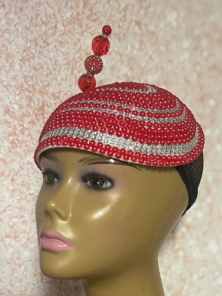 Red and Silver Beaded Half Hat Fascinator for weddings, church and special occasions, Gift for Mom, Sister, Wife, Her