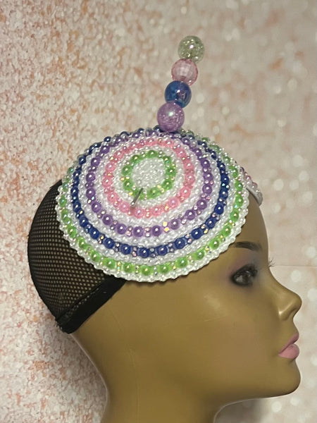 Multicolor Double Cup Beaded Rhinestone Fascinator for Church and Special Occasions