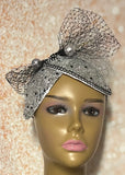 Silver Sinamay Mesh Bling Fascinator Half Hat for Church, Tea Parties, Weddings and other special occasions