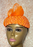 Orange Sequin Half Hat Fascinator for Church Head Covering, Wedding, Tea Party, Mother of the Bride, and Other Special Occasions