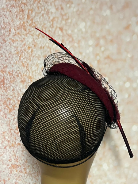 Burgundy Fascinator Cocktail Half Hat for Church, Weddings, Tea Parties and other special occasions