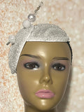 White Sinamay Bling Half Hat Fascinator for weddings, church, tea parties and special occasions