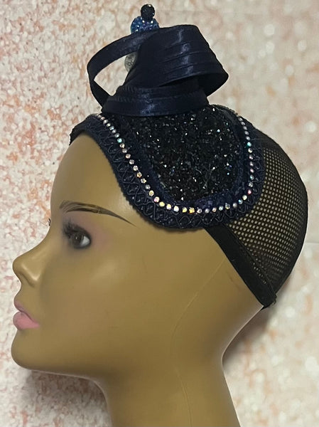 Navy Blue Beaded Crystal Headband Fascinator for Church, Tea Parties, Weddings and Special Occasions