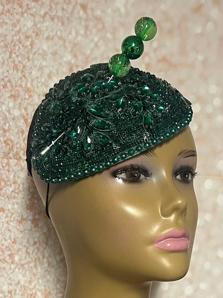 Green Rhinestones Crystal Bling Fascinator Half Hat for Church, Tea Parties, Weddings and other special occasions