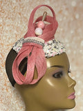 Pink Sinamay Fascinator, Light Pink Half Hat for Church head covering, Tea Party, Wedding, and other Special Occasions