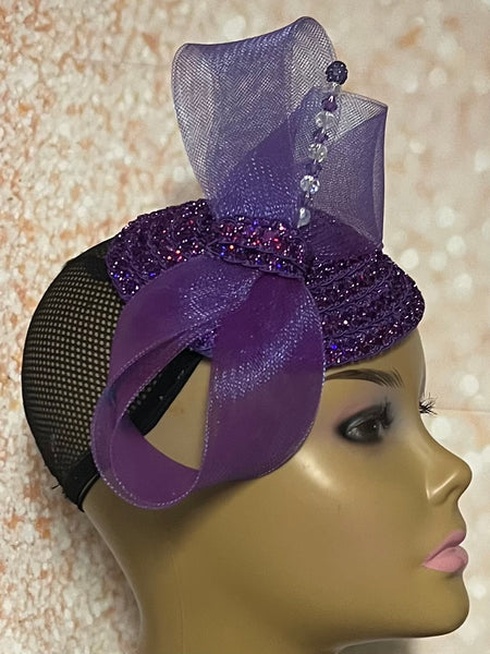 Purple Sequins and Rhinestones small hat for Church, Wedding, Mother of the Bride, Head Covering, Tea Parties and other special occasions