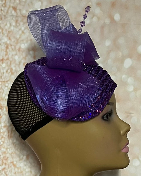 Purple Sequins and Rhinestones hat for Church, Wedding, Mother of the Bride, Head Covering, Tea Parties and other special occasions