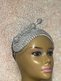 Silver Beaded Headband-Shaped Fascinator Half Hat for Church, Tea Parties, Weddings and other special occasions