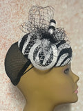 Black and White Zebra Striped Sequin Half Hat Fascinator for weddings, church and special occasions, Gift for Mom, Sister, Wife, Her