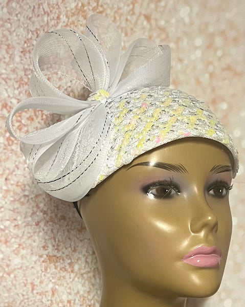 White Iridescent Sequin Fascinator Half Hat for Church, Weddings, Tea Parties, and other Special Occasions