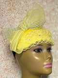 Yellow Braid Fascinator Half Hat, Church Head Covering, Headwear, Tea Parties, Weddings and other Special Occasions