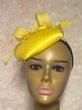 Yellow Satin Fascinator Half Hat, Church Head Covering, Headwear, Tea Parties, Weddings and other Special Occasions
