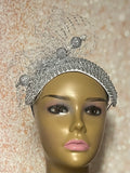 Silver Beaded Headband-Shaped Fascinator Half Hat for Church, Tea Parties, Weddings and other special occasions