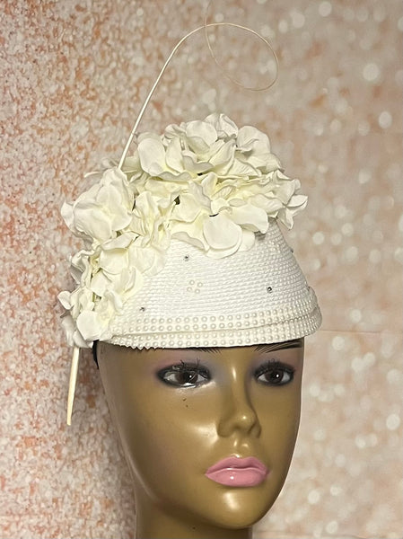 Cream Off-White Flower Fascinator Half Hat, Church Head Covering, Tea Party, Weddings and Special Occasions