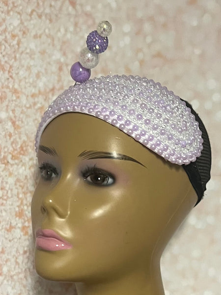 Lavender and Iridescent Beaded Headband: Church Wedding Head Covering Special Occasions