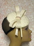 Cream Button Fascinator Half Hat for Church Head Covering, Tea Party, Wedding and Other Special Occasions