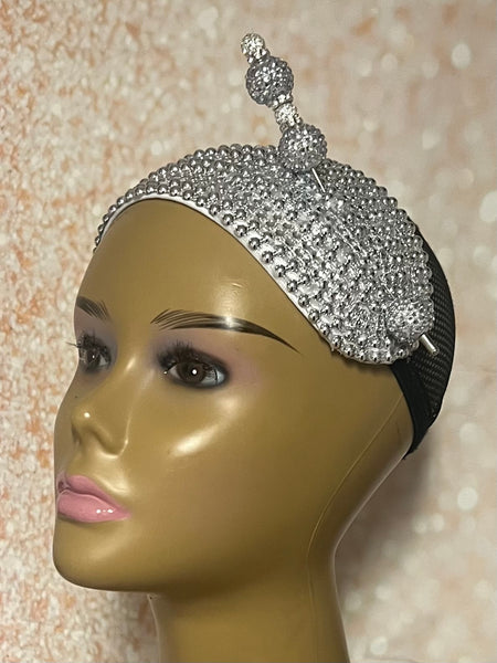 Silver Beaded Headband-Shaped Fascinator Half Hat for Church, Tea Parties, Weddings and other special occasions