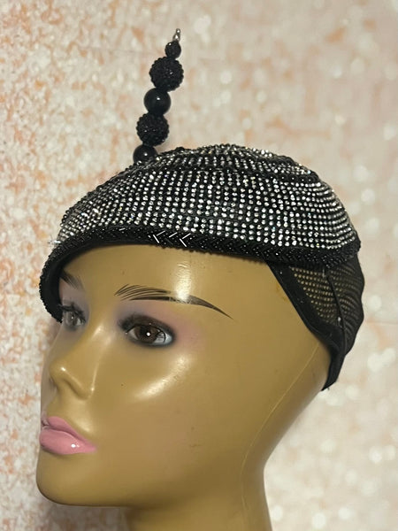 Black Beaded Flower Fascinator Hat for weddings, church and special occasions, Gift for Mom, Sister, Wife, Her