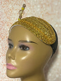 Yellow Gold Sequin Beaded Headband-Shaped Fascinator Half Hat for Church, Tea Parties, Weddings and other special occasions