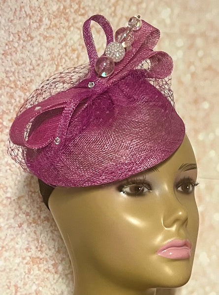 Magenta Purple Sinamay Fascinator Half Hat for Church, Wedding, Mother of the Bride, Head Covering, Tea Parties and other special occasion