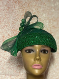 Green Crystal and Sequin Full hat for Church, Wedding, Mother of the Bride, Head Covering, Tea Parties and other special occasions