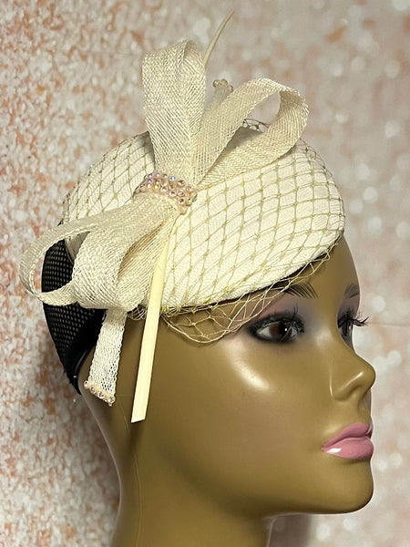 Beige fascinator hat hotsell