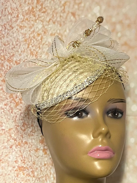 White Beaded Half Hat Fascinator for weddings, church and special occasions, Gift for Mom, Sister, Wife, Her