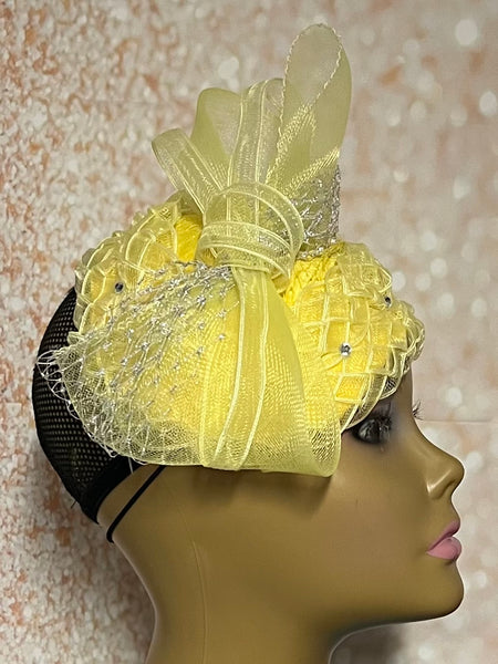Yellow Braid Fascinator Half Hat, Church Head Covering, Headwear, Tea Parties, Weddings and other Special Occasions