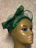 Green Rhinestone Bling Headband-Shaped Fascinator Half Hat for Church, Tea Parties, Weddings and other special occasions