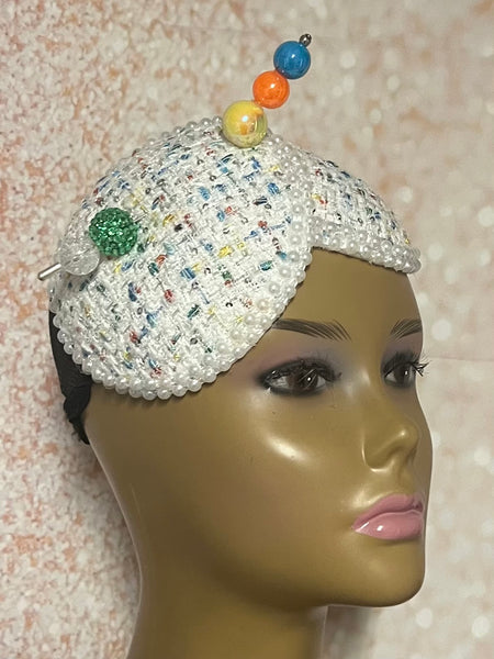 Multicolor double cup fascinator, Yellow, Blue, Green, Orange and Off white fascinator, Handmade Church Headwear and Special Occasions