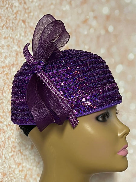 Purple Sequins and Rhinestones hat for Church, Wedding, Mother of the Bride, Head Covering, Tea Parties and other special occasions