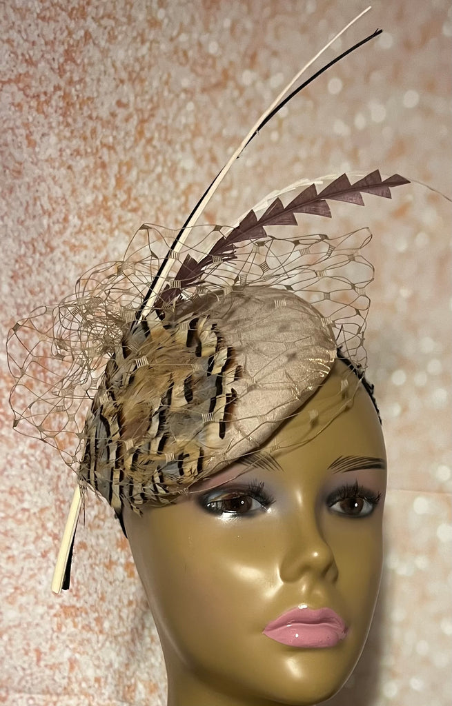 Beige/Cream Fascinator Half Hat for Church Head Covering, Tea Party, Wedding and Other Special Occasions