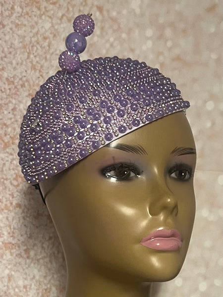 Lavender Beaded Half Hat Fascinator for weddings, church and special occasions