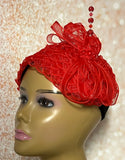 Beautiful Red Fascination Half Hat for Church, Tea Party, Weddings and Special Occasions