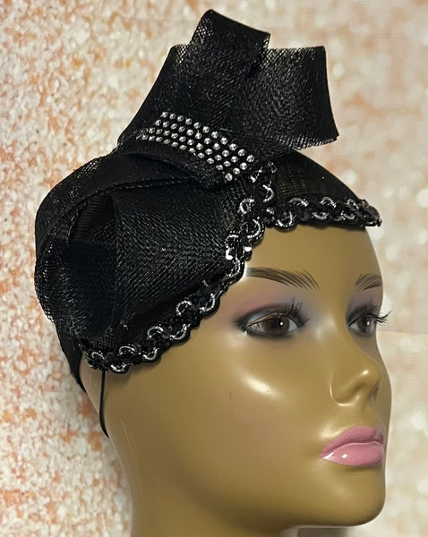 Beautiful Black Half Hat Fascinator for weddings, church, tea parties and special occasions
