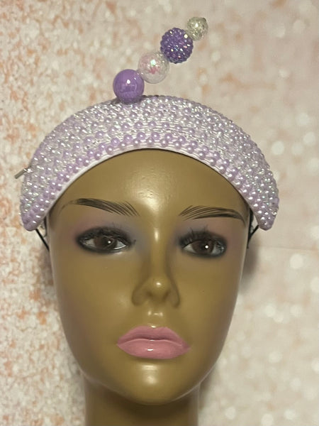 Lavender and Iridescent Beaded Headband: Church Wedding Head Covering Special Occasions