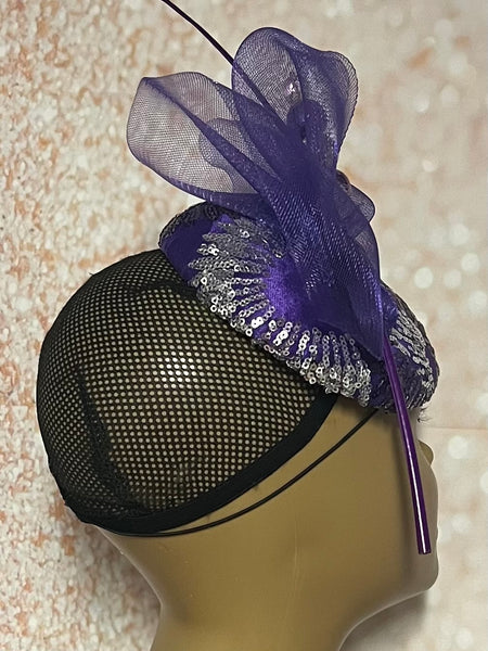 Purple Sequins and Rhinestones Half hat for Church, Wedding, Mother of the Bride, Head Covering, Tea Parties and other special occasions