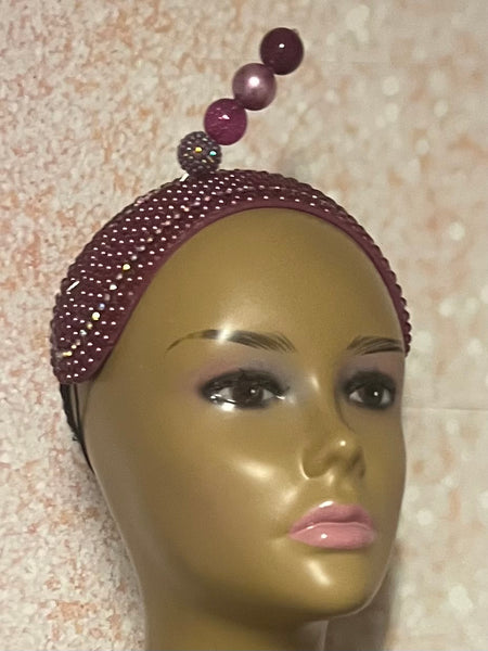Burgundy Beaded Headband Fascinator Half Hat for Church, Weddings and other special occasions