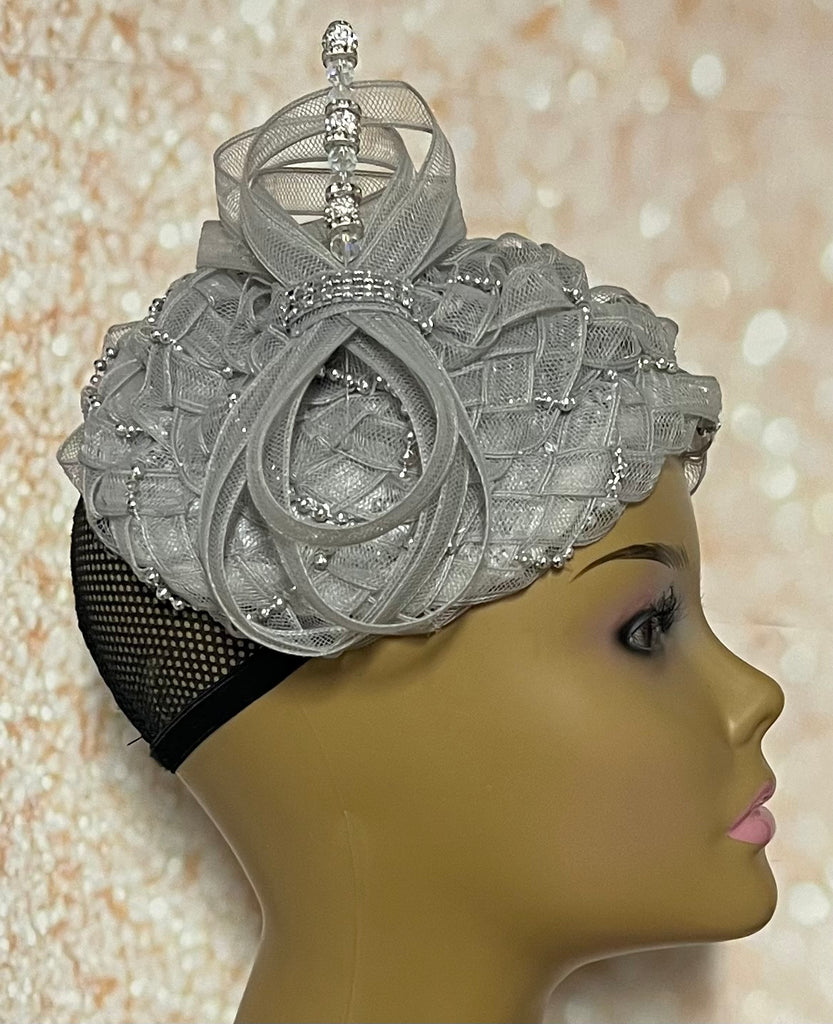 Gray and Silver Fascinator Half Hat for Church, Tea Party, Weddings and Special Occasions