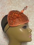 Orange Rhinestones Crystal Bling Fascinator Half Hat for Church, Tea Parties, Weddings and other special occasions