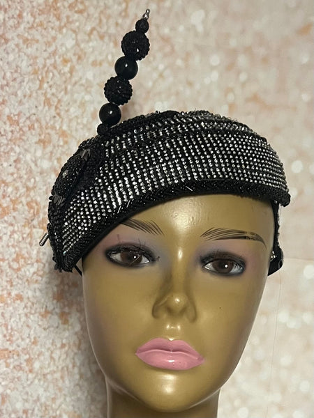 Black Beaded Flower Fascinator Hat for weddings, church and special occasions, Gift for Mom, Sister, Wife, Her