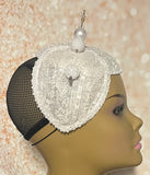 White Sinamay Bling Half Hat Fascinator for weddings, church, tea parties and special occasions