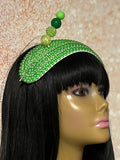 Green Beaded Headband-Shaped Fascinator Half Hat for Church, Tea Parties, Weddings and other special occasions
